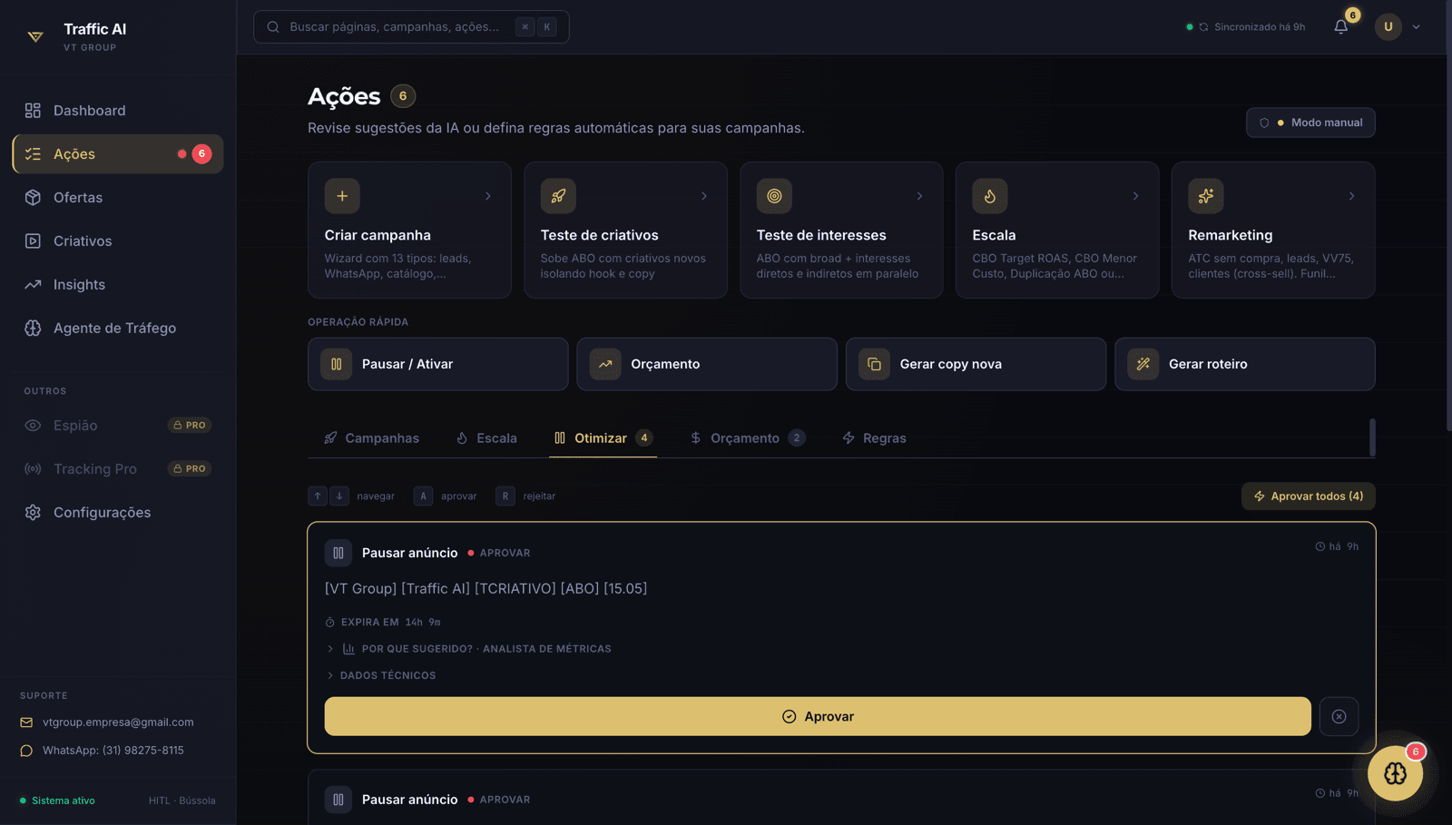 Interface do Agente de Testes no Traffic AI