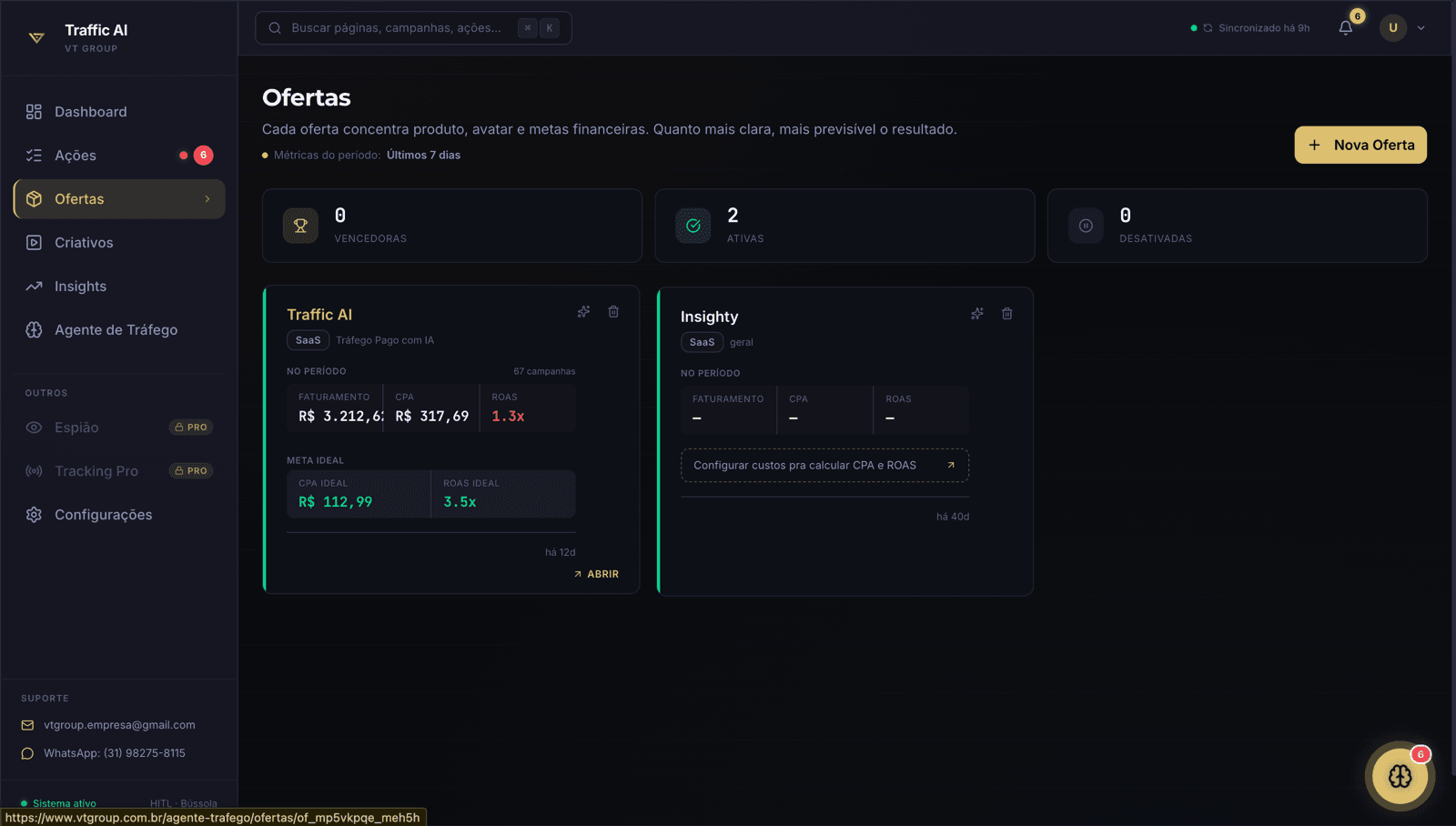 Interface do Copywriter no Traffic AI