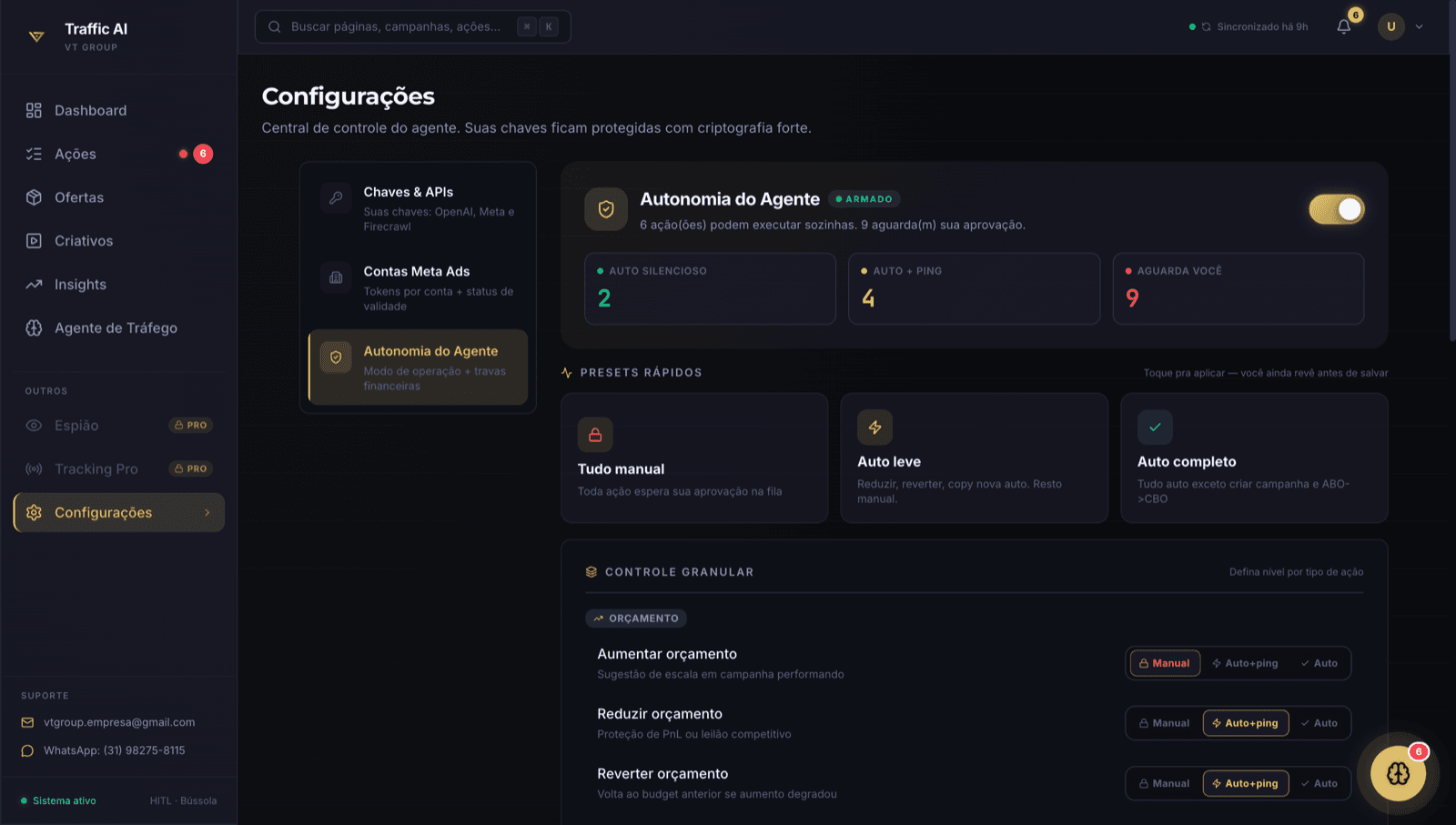 Interface do Orquestrador no Traffic AI